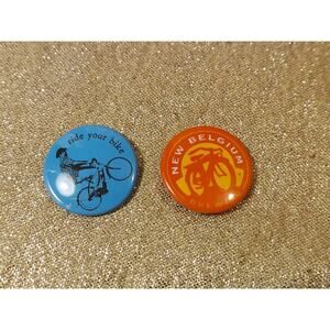 2 New Belgium Brewery 1" Round Red Blue Pinback Buttons Pins Fort Collins CO